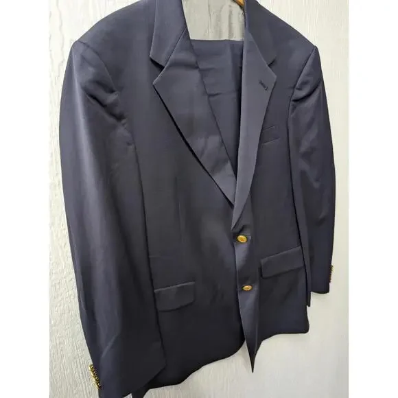 Hart Schaffner Marx Gold Trumpeter 2 Piece Suit Navy Blue Men’s Size 44L